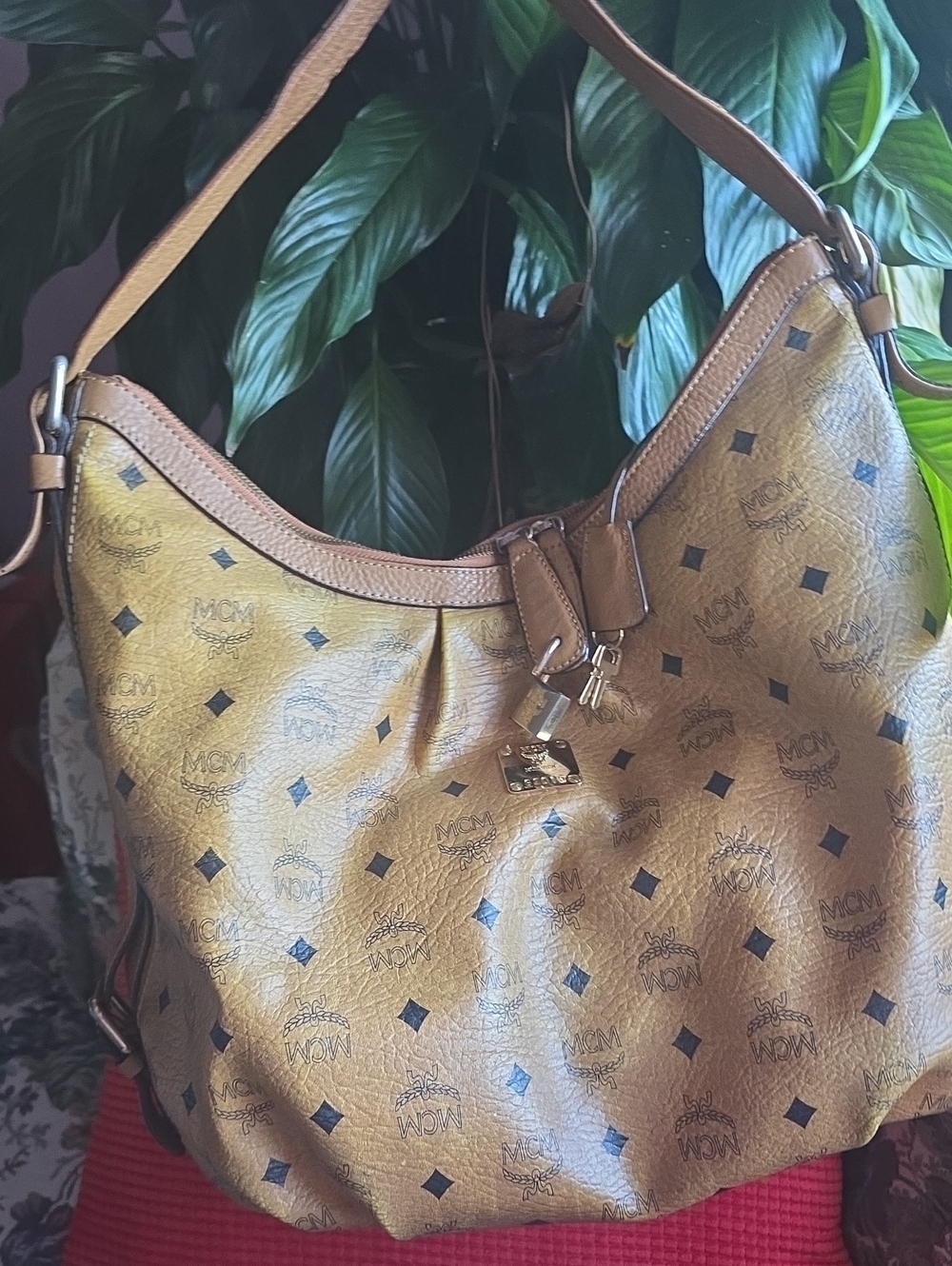 MCM Cognac Shoulder Hobo Bag